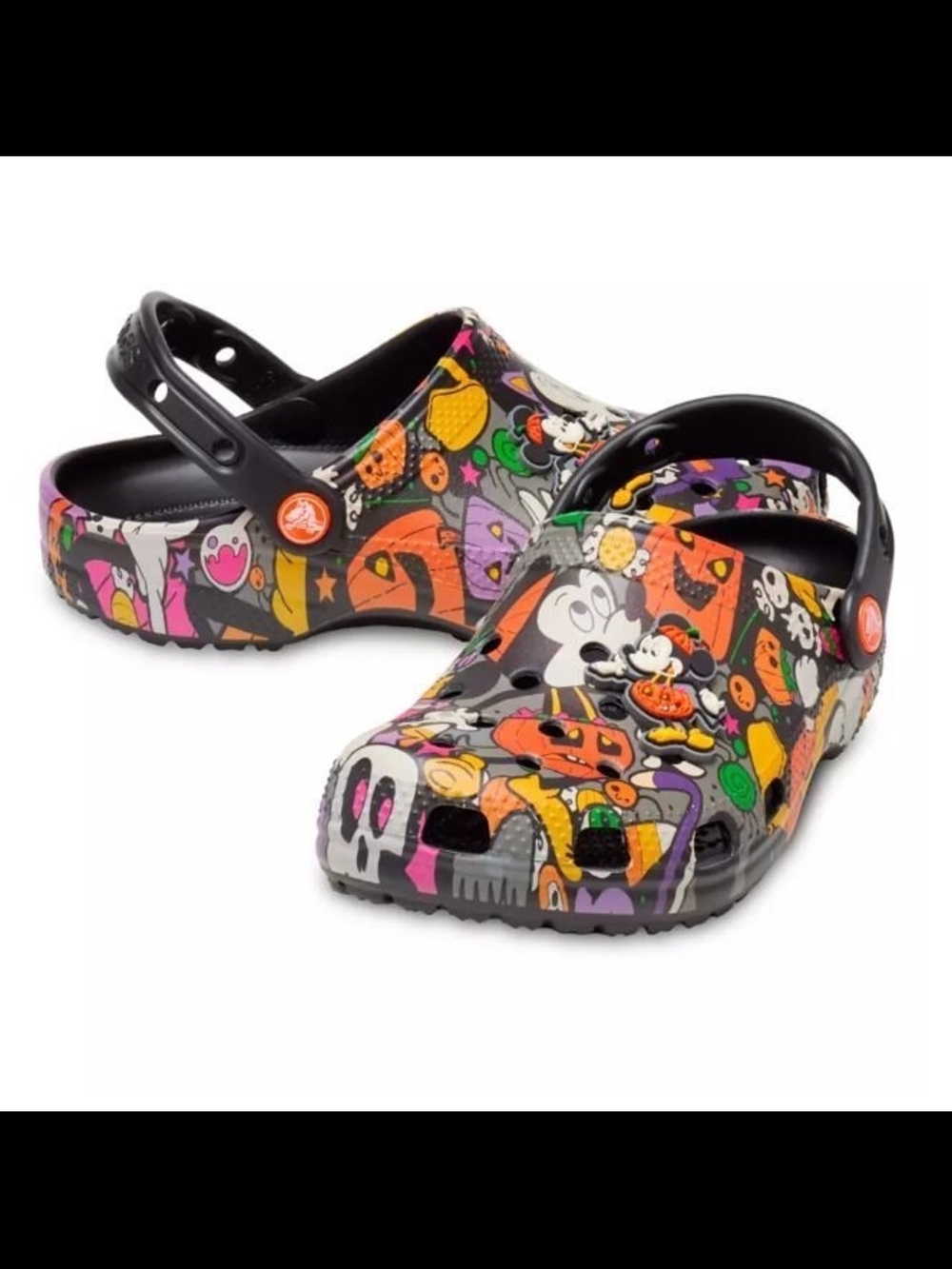 Halloween Print Clog Shoes - Black & Orange